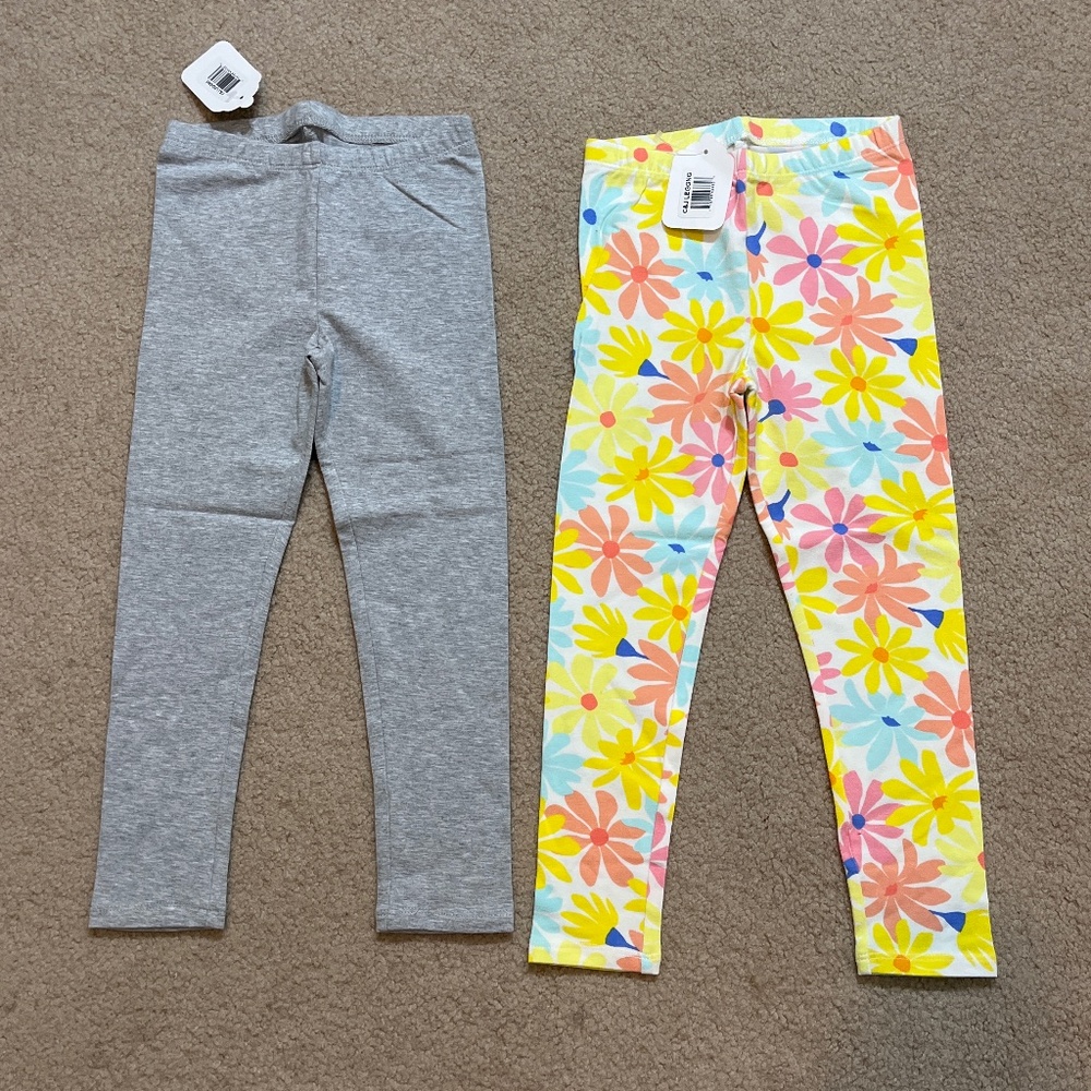 2 NEW 4T Target Cat & Jack leggings, gray and floral
